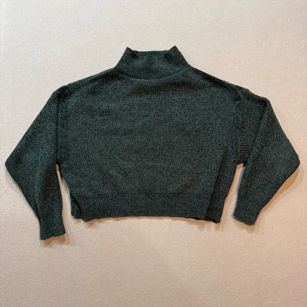 Jon‎ & Anna Contemporary Chenille Mock Neck Soft Knit Cropped Sweater Women L